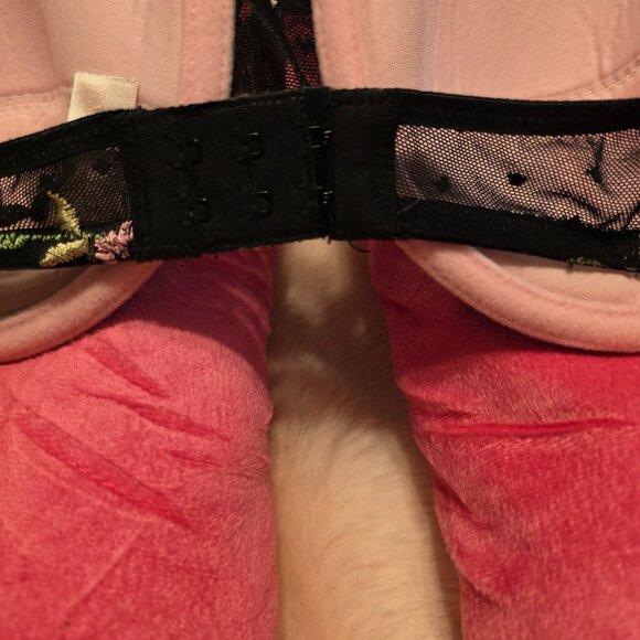 Victoria's Secret Black Lace with Embroidered Pink Flowers and Bow Bra 36C - EUC - Picture 4 of 4